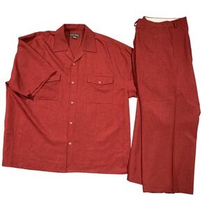 Fortino Landi Mens Suit Set 5XL Red Short Sleeve Button Up Shirt & Pleated Pants